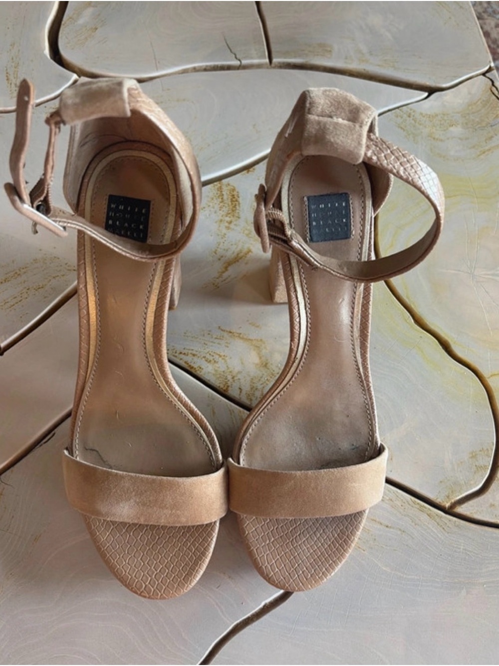 Neutral Beige Ankle-Strap Block Heel Sandals Black House White Market